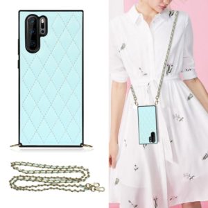 For Huawei P30 Pro Elegant Rhombic Pattern Microfiber Leather +TPU Shockproof Case with Crossbody Strap Chain(Blue) (OEM)