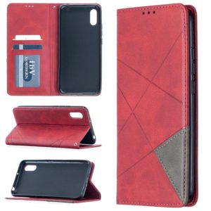For Xiaomi Redmi 9A Rhombus Texture Horizontal Flip Magnetic Leather Case with Holder & Card Slots(Red) (OEM)