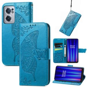 For OnePlus Nord CE 2 5G Butterfly Love Flower Embossed Leather Phone Case(Blue) (OEM)