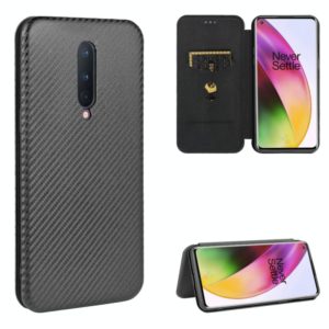 For OnePlus 8 Carbon Fiber Texture Horizontal Flip TPU + PC + PU Leather Case with Card Slot(Black) (OEM)