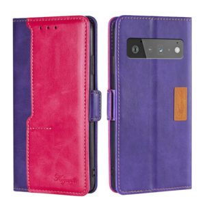 For Google Pixel 6 Pro Retro Texture Contrast Color Buckle Horizontal Flip Leather Phone Case with Holder(Purple+Rose Red) (OEM)