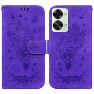 For OnePlus Nord 2T Butterfly Rose Embossed Leather Phone Case(Purple) (OEM)