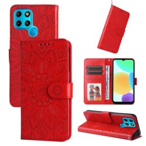 For Infinix Smart 6 Embossed Sunflower Leather Phone Case(Red) (OEM)