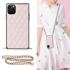 For iPhone 11 Pro Elegant Rhombic Pattern Microfiber Leather +TPU Shockproof Case with Crossbody Strap Chain (Pink) (OEM)