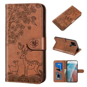 For Google Pixel 4a 5G Sika Deer Embossing Pattern Horizontal Flip PU Leather Case with Holder & Card Slot & Wallet & Photo Frame(Brown) (OEM)