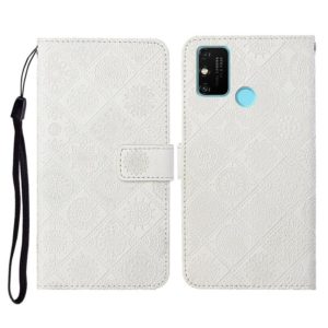 For Huawei Honor 9A Ethnic Style Embossed Pattern Horizontal Flip Leather Case with Holder & Card Slots & Wallet & Lanyard(White) (OEM)