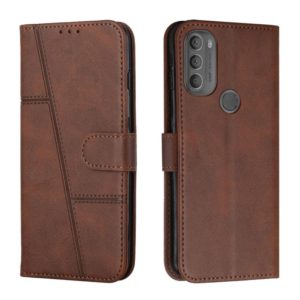 For Motorola Moto G71 5G Stitching Calf Texture Buckle Leather Phone Case(Brown) (OEM)