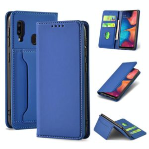 For Samsung Galaxy A20e Strong Magnetism Liquid Feel Horizontal Flip Leather Case with Holder & Card Slots & Wallet(Blue) (OEM)