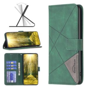 For Motorola Moto G71 5G BF05 Magnetic Buckle Rhombus Texture Leather Phone Case(Green) (OEM)