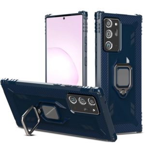 For Samsung Galaxy Note20 Ultra Carbon Fiber Protective Case with 360 Degree Rotating Ring Holder(Blue) (OEM)