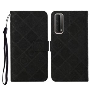For Huawei P smart 2021 Ethnic Style Embossed Pattern Horizontal Flip Leather Case with Holder & Card Slots & Wallet & Lanyard(Black) (OEM)