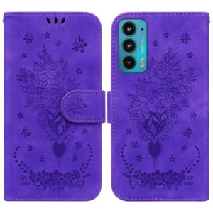 For Motorola Edge 20 Butterfly Rose Embossed Leather Phone Case(Purple) (OEM)