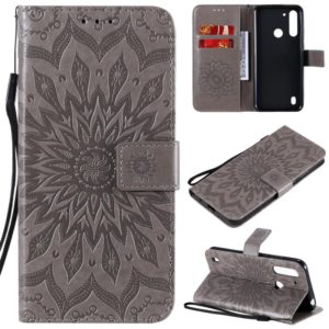 For Motorola Moto G8 Power Lite Embossed Sunflower Pattern Horizontal Flip PU Leather Case with Holder & Card Slots & Wallet & Lanyard(Gray) (OEM)