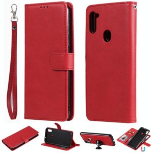 For Samsung Galaxy M11 / A11 2 in 1 Solid Color Detachable PU Leather Case with Card Slots & Magnetic Holder & Photo Frame & Wallet & Strap(Red) (OEM)