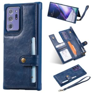 Shockproof Horizontal Flip Protective Case with Holder & Card Slots & Wallet & Photo Frame & Short Lanyard For Samsung Galaxy Note20 Ultra(Blue) (OEM)
