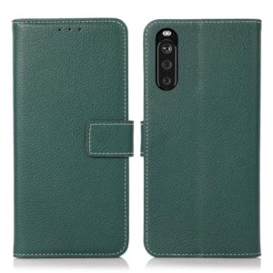 For Sony Xperia 10 III Litchi Texture PU + TPU Horizontal Flip Leather Case with Holder & Card Slots & Wallet(Dark Green) (OEM)