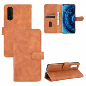 For OPPO Find X2 Solid Color Skin Feel Magnetic Buckle Horizontal Flip Calf Texture PU Leather Case with Holder & Card Slots & Wallet(Brown) (OEM)
