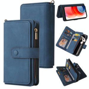 For Motorola Moto G Play (2021) Skin Feel PU + TPU Horizontal Flip Leather Case With Holder & 15 Cards Slot & Wallet & Zipper Pocket & Lanyard(Blue) (OEM)