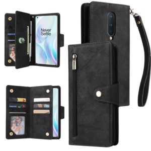 For OnePlus 8 Rivet Buckle 9 Cards Three Fold Leather Phone Case(Black) (OEM)