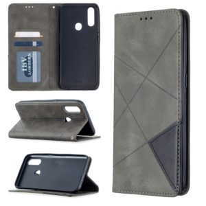 For Oppo A31 (2020) / A81 Rhombus Texture Horizontal Flip Magnetic Leather Case with Holder & Card Slots(Grey) (OEM)