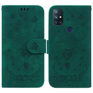 For OnePlus Nord N10 5G Butterfly Rose Embossed Leather Phone Case(Green) (OEM)
