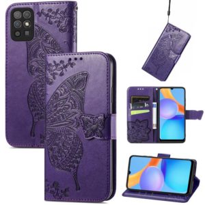 For Honor Play 5T Youth Butterfly Love Flowers Embossed Horizontal Flip Leather Case with Holder & Card Slots & Wallet & Lanyard(Dark Purple) (OEM)