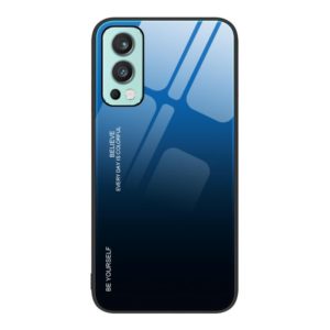 For OnePlus Nord 2 5G Gradient Color Glass Case(Blue Black) (OEM)