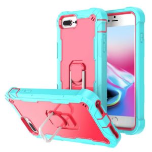 PC + Rubber 3-layers Shockproof Protective Case with Rotating Holder For iPhone 8 Plus / 7 Plus(Mint Green + Rose Red) (OEM)