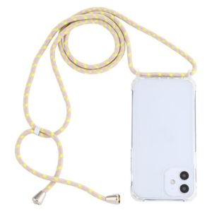 For iPhone 12 mini Transparent Acrylic Airbag Shockproof Phone Protective Case with Lanyard (Yellow Pink Grey) (OEM)