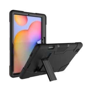 For Samsung Galaxy Tab S6 Lite P610 Contrast Color Robot Shockproof Silicon + PC Protective Case with Holder(Black) (OEM)