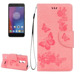For Lenovo K6 5.0 inch Butterflies Embossing Horizontal Flip Leather Case with Holder & Card Slots & Wallet & Lanyard(Pink) (OEM)