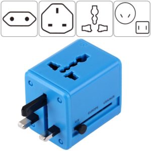 World-Wide Universal Travel Concealable Plugs Adapter with & Built-in Dual USB Ports Charger for US, UK, AU, EU(Blue) (OEM)