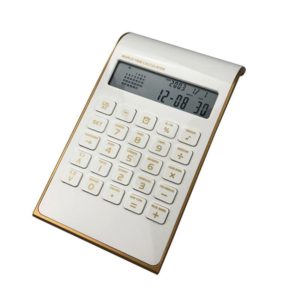 Ultra-Thin Gold Frame Solar Dual Power Arithmetic Calculator(White) (OEM)