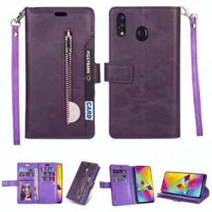 For Samsung Galaxy A20s Multifunctional Zipper Horizontal Flip Leather Case with Holder & Wallet & 9 Card Slots & Lanyard(Purple) (OEM)