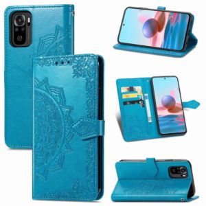 For Xiaomi Redmi Note 10 4G Mandala Flower Embossed Horizontal Flip Leather Case with Bracket / Card Slot / Wallet / Lanyard(Blue) (OEM)