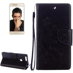 For Huawei Honor 8 Flowers Embossing Horizontal Flip Leather Case with Holder & Card Slots & Wallet & Lanyard(Black) (OEM)