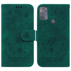 For Motorola Moto G50 Butterfly Rose Embossed Leather Phone Case(Green) (OEM)