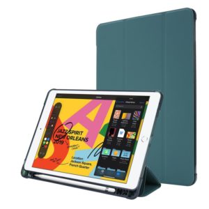 For iPad 10.2 2021 / 2020 / 2019 Airbag Horizontal Flip Leather Case with Three-fold Holder & Pen Holder(Dark Green) (OEM)