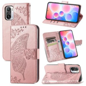 For Xiaomi Redmi Note 10 Pro Butterfly Love Flowers Embossed Horizontal Flip Leather Case with Holder & Card Slots & Wallet & Lanyard(Rose Gold) (OEM)