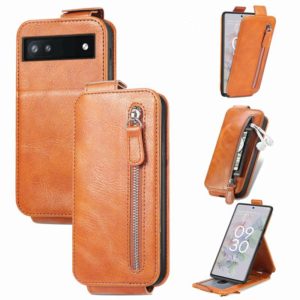 For Google Pixel 6a Zipper Wallet Vertical Flip Leather Phone Case(Brown) (OEM)