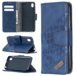For Huawei Y5(2019) Matching Color Crocodile Texture Horizontal Flip PU Leather Case with Wallet & Holder & Card Slots(Blue) (OEM)