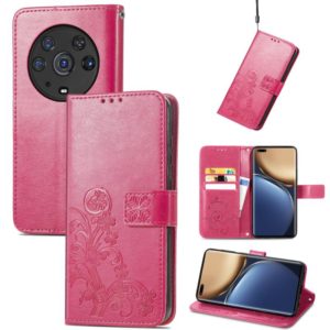 For Honor Magic3 Pro Four-leaf Clasp Embossed Buckle Leather Phone Case(Magenta) (OEM)