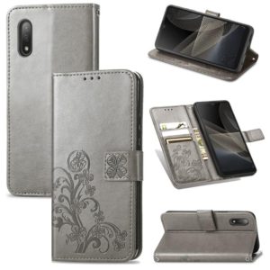 For Sony Xperia Ace II Four-leaf Clasp Embossed Buckle Mobile Phone Protection Leather Case with Lanyard & Card Slot & Wallet & Bracket Function(Gray) (OEM)