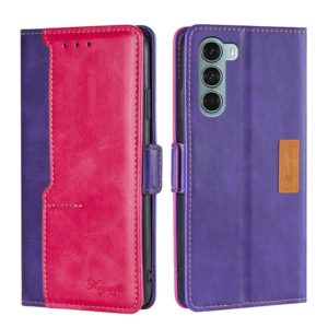 For Motorola Moto G200 5G/Edge S30 Contrast Color Side Buckle Leather Phone Case(Purple + Rose Red) (OEM)