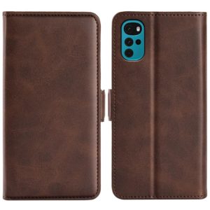 For Motorola Moto G22 4G Dual-side Magnetic Buckle Horizontal Flip Leather Phone Case(Brown) (OEM)