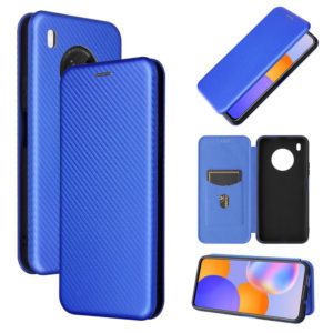 For Huawei Y9a Carbon Fiber Texture Horizontal Flip TPU + PC + PU Leather Case with Card Slot(Blue) (OEM)
