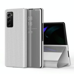 For Samsung Galaxy Z Fold2 5G Plated Mirror Horizontal Flip Leather Case with Holder(Silver) (OEM)