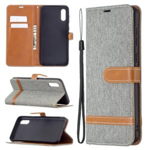 For Samsung Galaxy A02 Color Matching Denim Texture Horizontal Flip Leather Case with Holder & Card Slots & Wallet & Lanyard(Grey) (OEM)