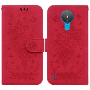 For Nokia 1.4 Butterfly Rose Embossed Leather Phone Case(Red) (OEM)
