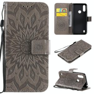 For Motorola Moto E6s (2020) Pressed Printing Sunflower Pattern Horizontal Flip PU Leather Case Holder & Card Slots & Wallet & Lanyard(Grey) (OEM)